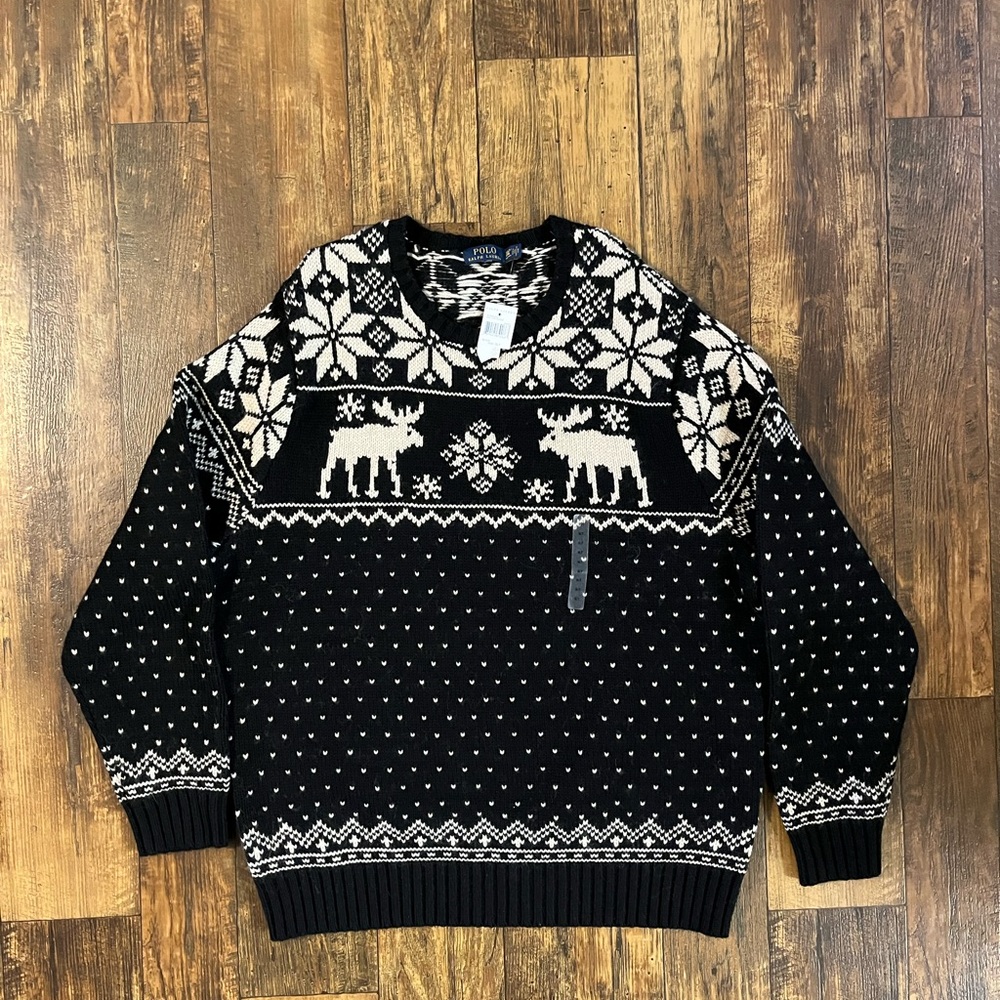 Men's Black and White Sweater with Nordic Design
